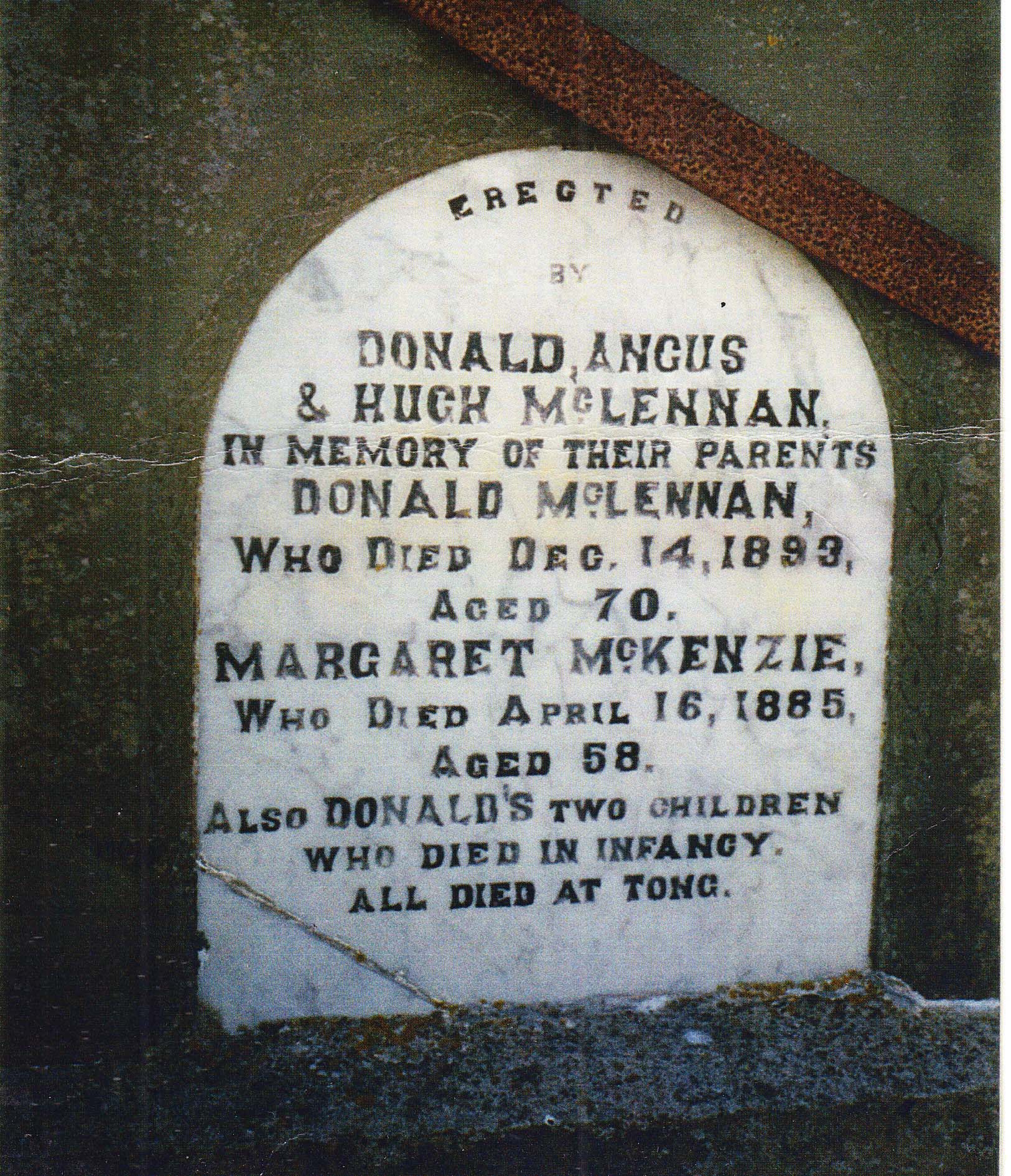 Photo of headstones/Donald McLennan d1893 hdsn Lewis